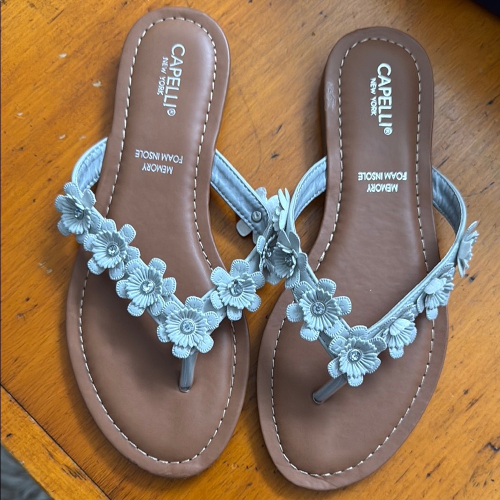 Capelli of New York Gray and Brown Sandals with Floral Accents
